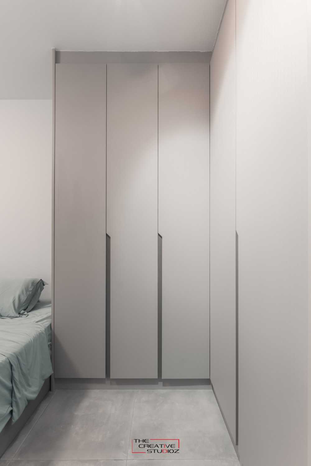 Modern Bedroom with Homogeneous Tiles and Wardrobe
