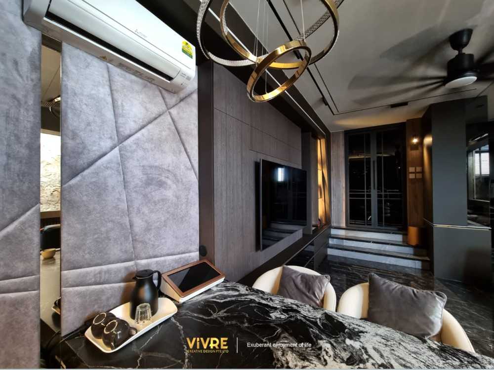 Modern Living Room with Bookshelf and Homogeneous Tiles