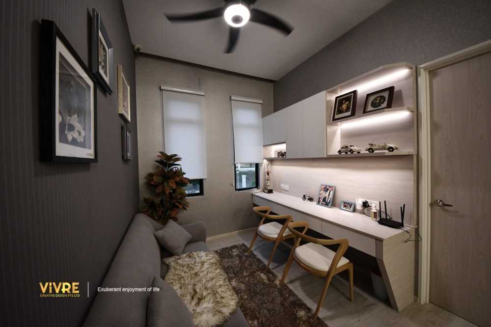 Modern Home Office with Bookshelf and Wallpaper