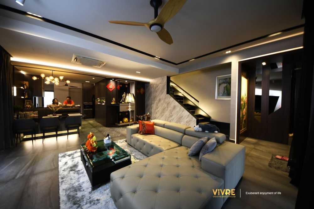 Modern Living Room with Herringbone Tiling and Carpet
