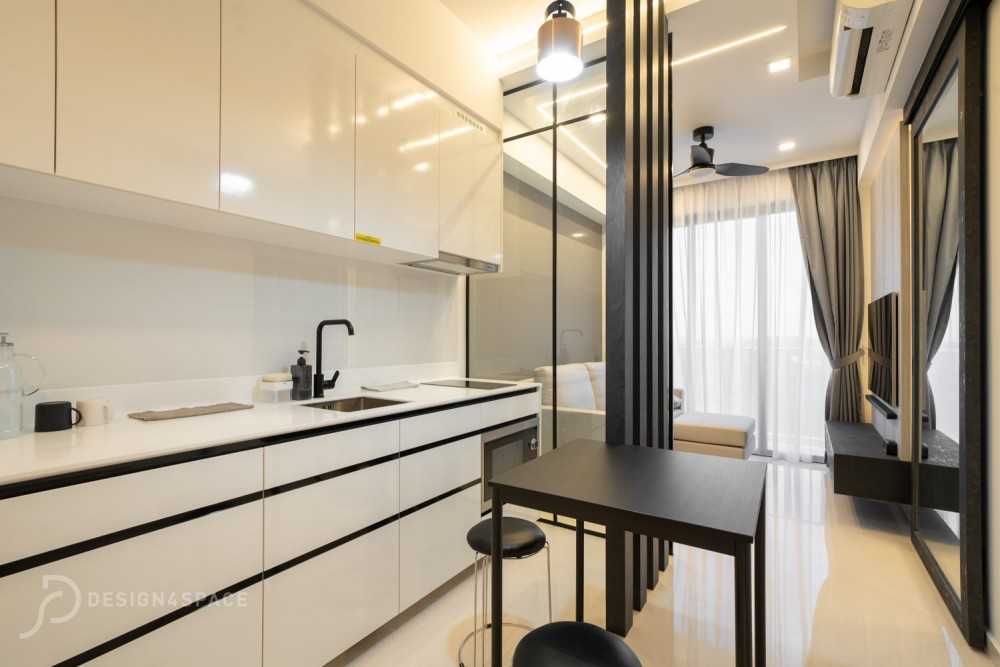Minimalist Kitchen with Countertop and Homogeneous Tiles