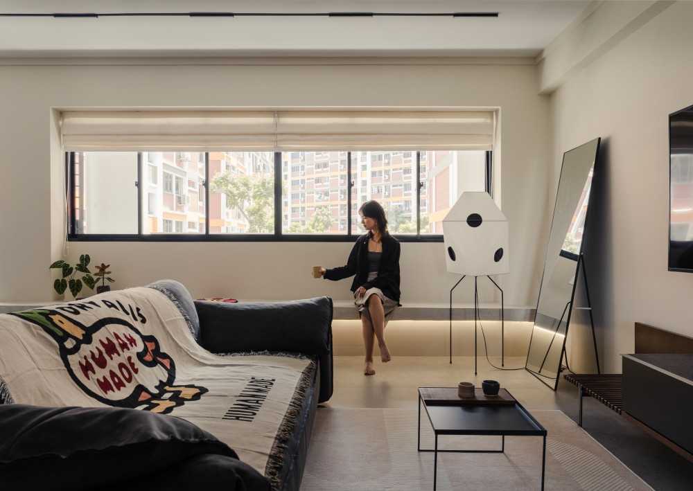 Minimalist Living Room with TV Console and Mirror