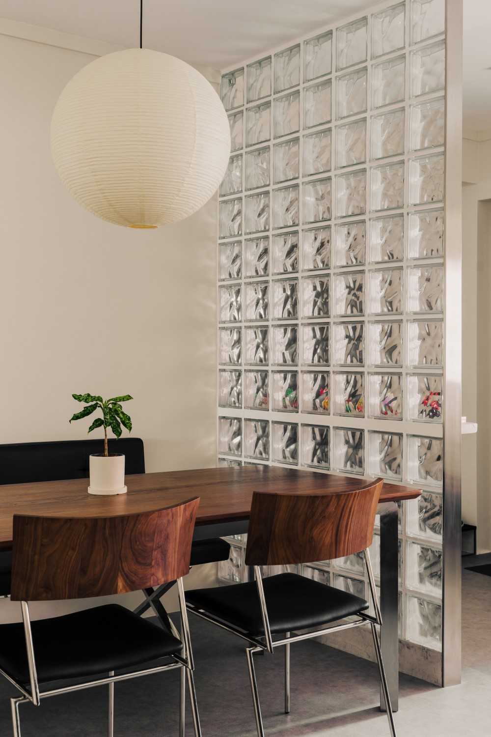 Minimalist Living Room with Feature Wall and Dining Table