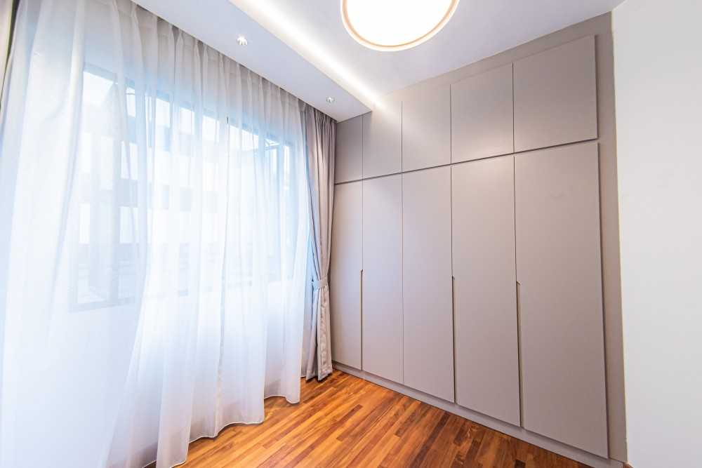 Modern Bedroom with Wardrobe and Curtain