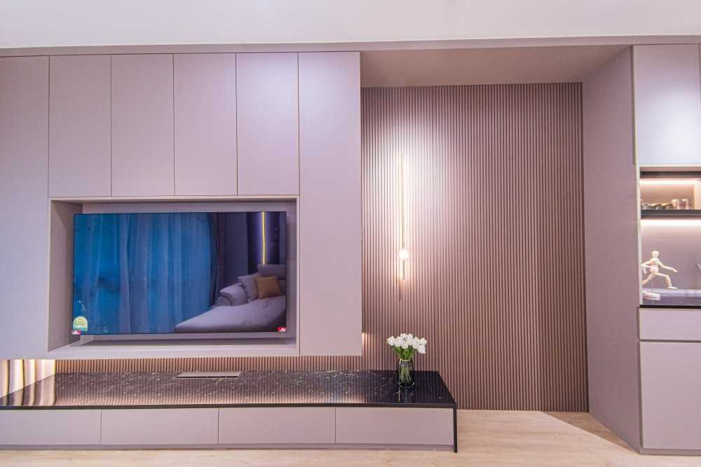 Modern Living Room with Vinyl Flooring and TV Console