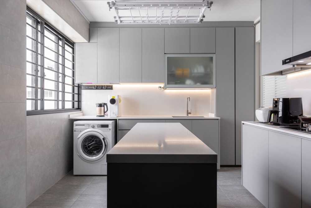 Minimalist Kitchen with Cupboard and Kitchen Tap