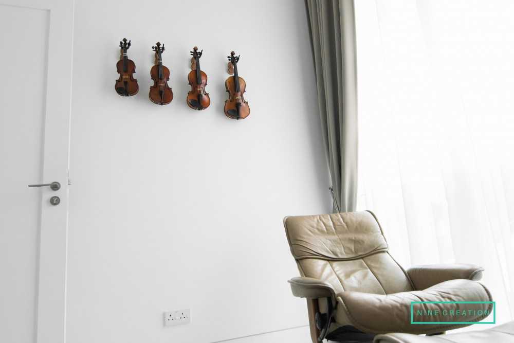 Contemporary Hallway with Bookshelf and Artwork