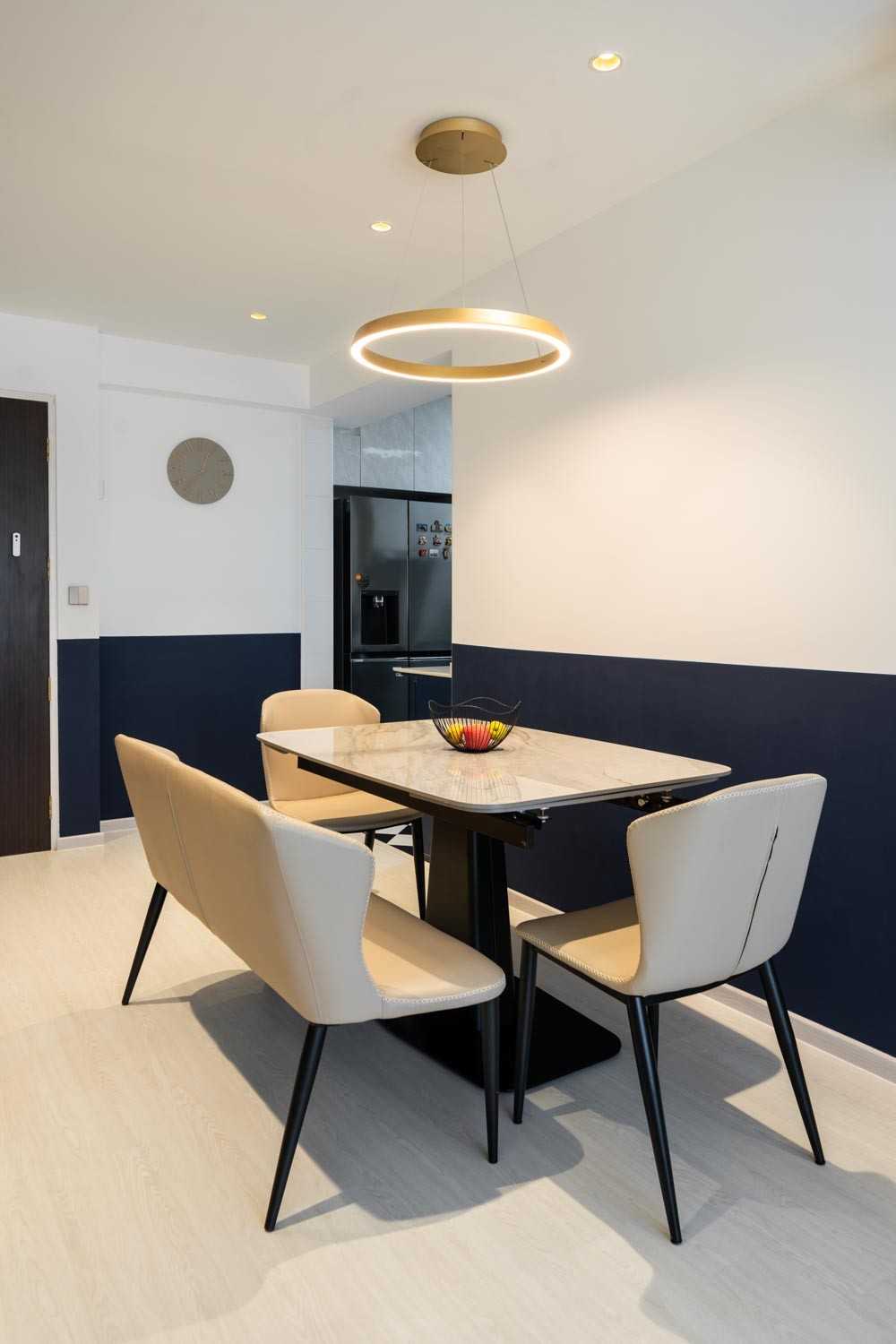 Modern Dining Room with Drop Ceiling and Ceiling Light