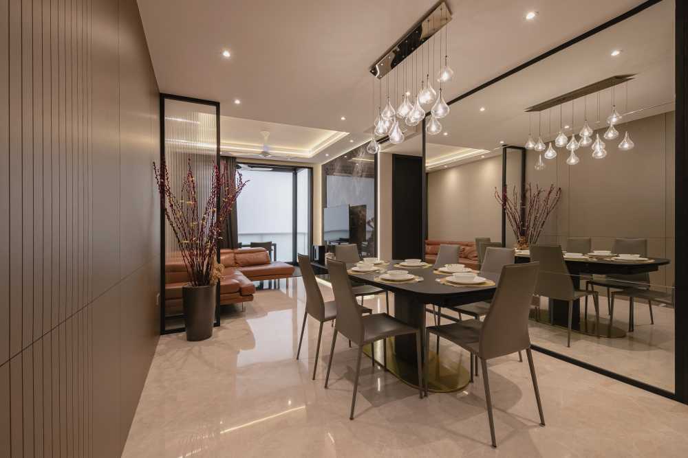 Modern Living Room with TV Console and Cove Lighting