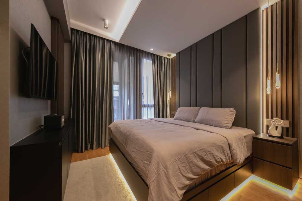 Modern Bedroom with Drop Light and Wardrobe