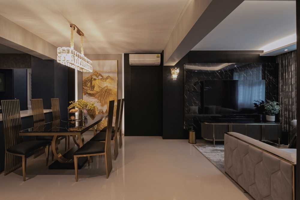 Modern Living Room with TV Console and Ceiling Light