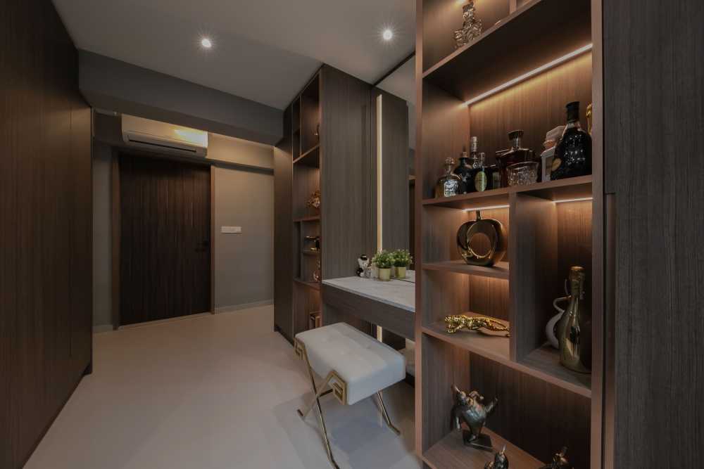 Modern Bedroom with Homogeneous Tiles and Ceiling Light