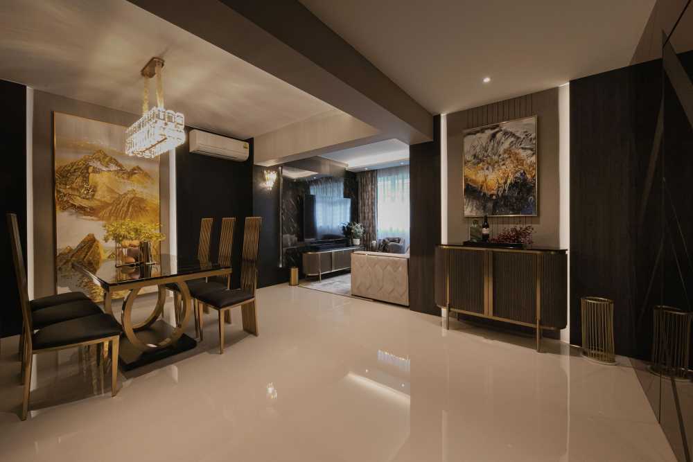 Modern Living Room with TV Console and Ceiling Light
