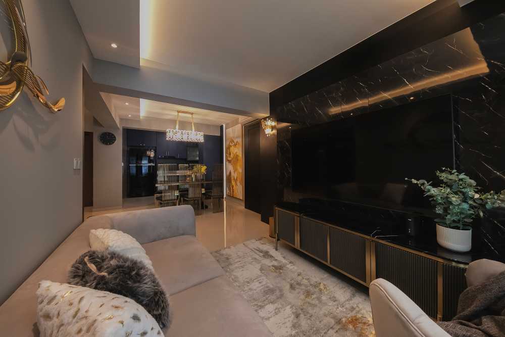 Modern Living Room with TV Console and Feature Wall