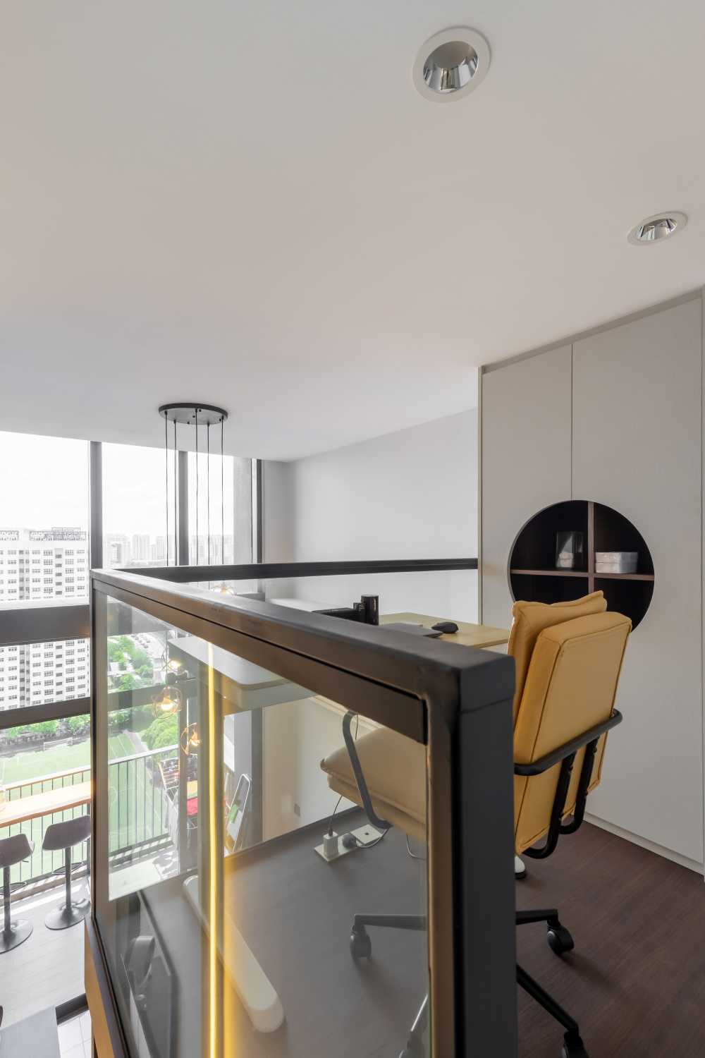 Contemporary Home Office with Storage Cabinets and Small Storage