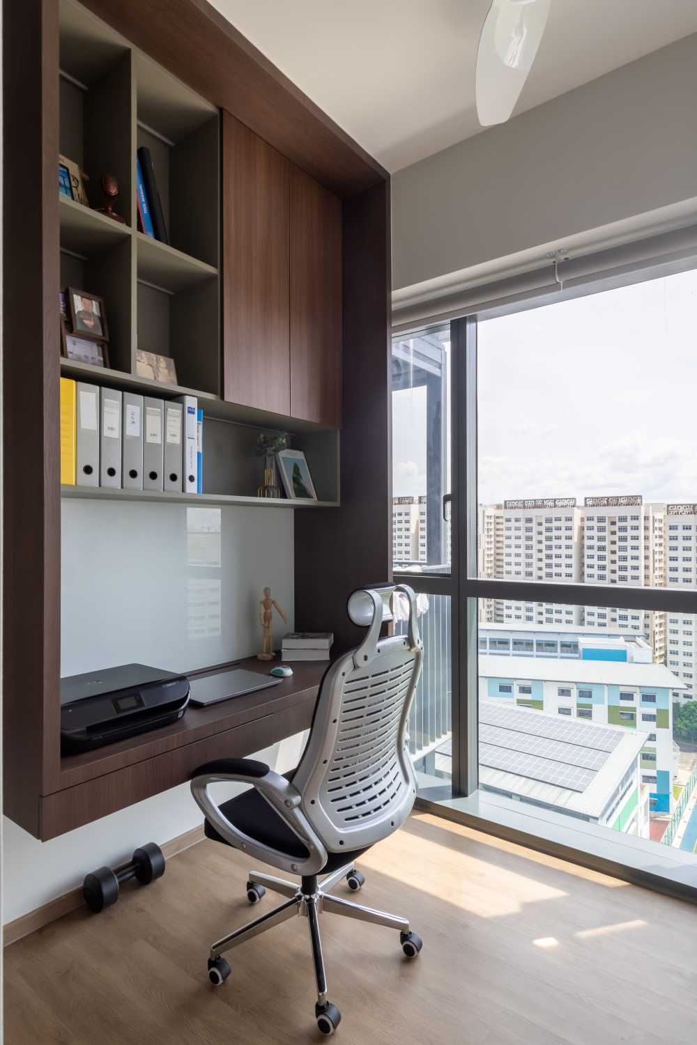 Contemporary Home Office with Bookshelf and Storage Cabinets