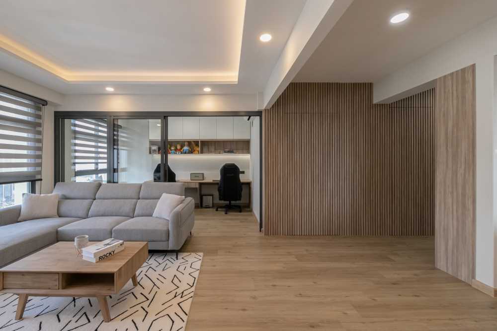 Minimalist Living Room with Vinyl Flooring and TV Console