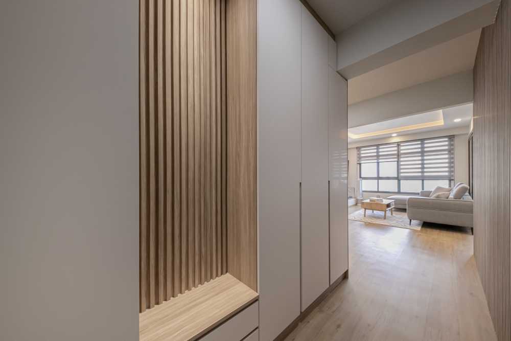 Minimalist Entryway with Seating Bench and Shoe Rack