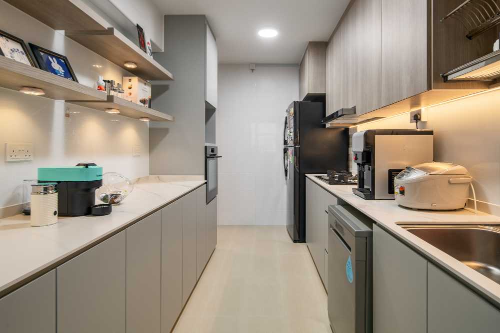 Minimalist Kitchen with Countertop and Vinyl Flooring