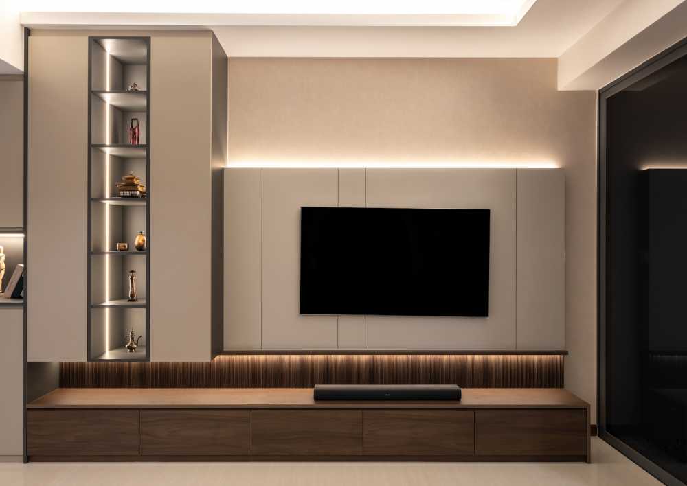 Modern Living Room with Bookshelf and TV Console