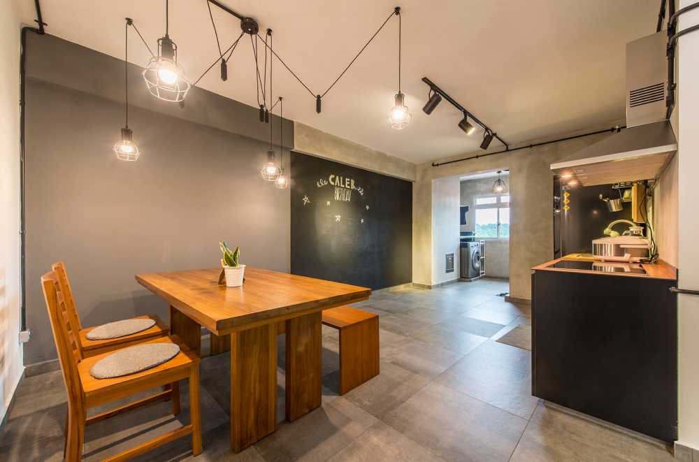 Industrial Kitchen with Homogeneous Tiles and Open Kitchen