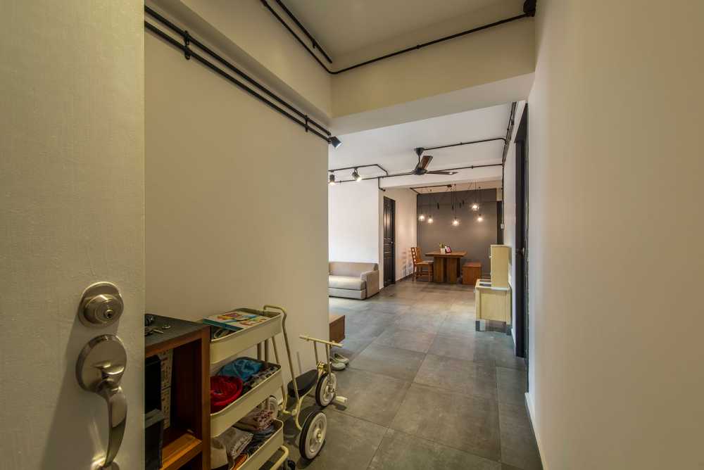 Industrial Entryway with Seating Bench and Shoe Rack