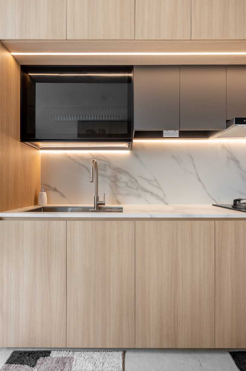 Scandinavian Kitchen with Countertop and Cupboard