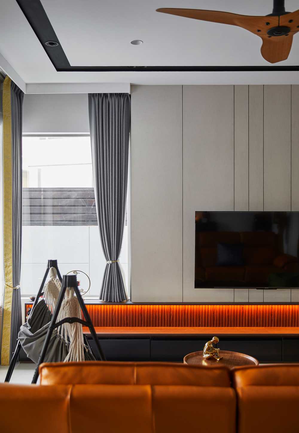 Scandinavian Living Room with TV Console and Panelling