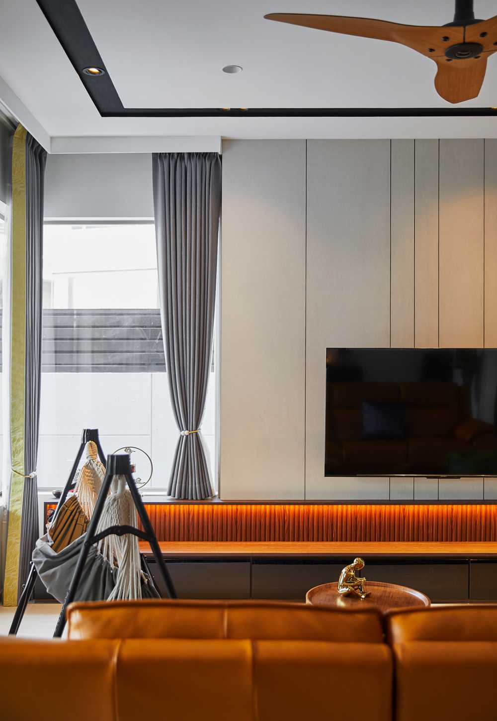 Scandinavian Living Room with TV Console and Panelling