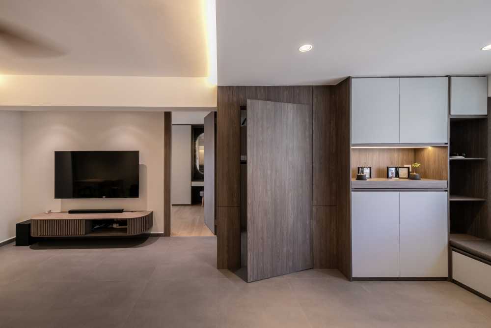 Minimalist Living Room with TV Console and Feature Wall