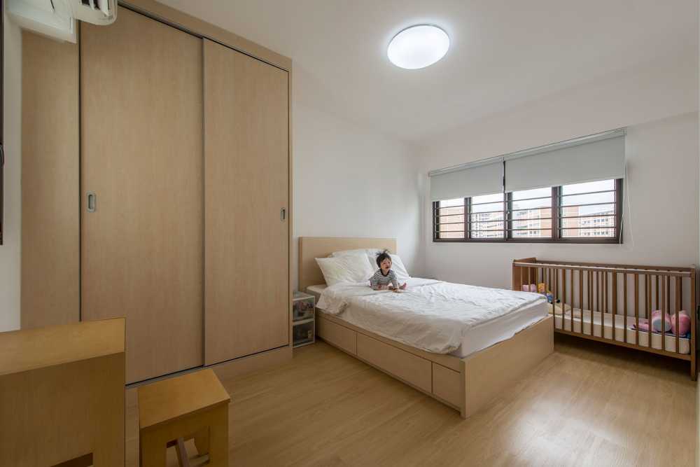 Scandinavian Bedroom with Vinyl Flooring and Wardrobe