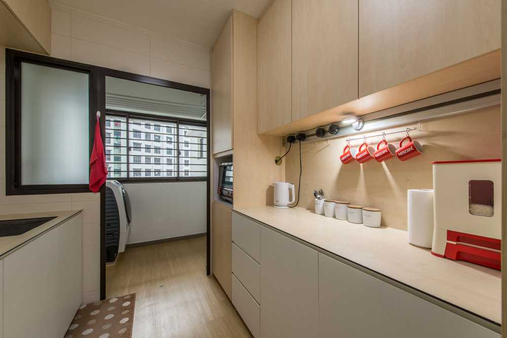 Scandinavian Kitchen with Countertop and Vinyl Flooring