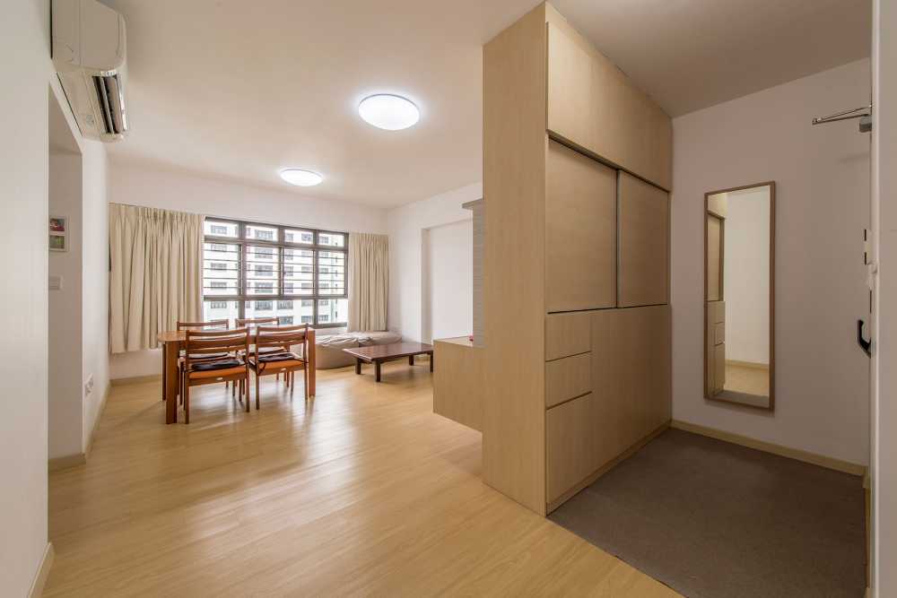 Scandinavian Living Room with Shoe Rack and Coffee Table