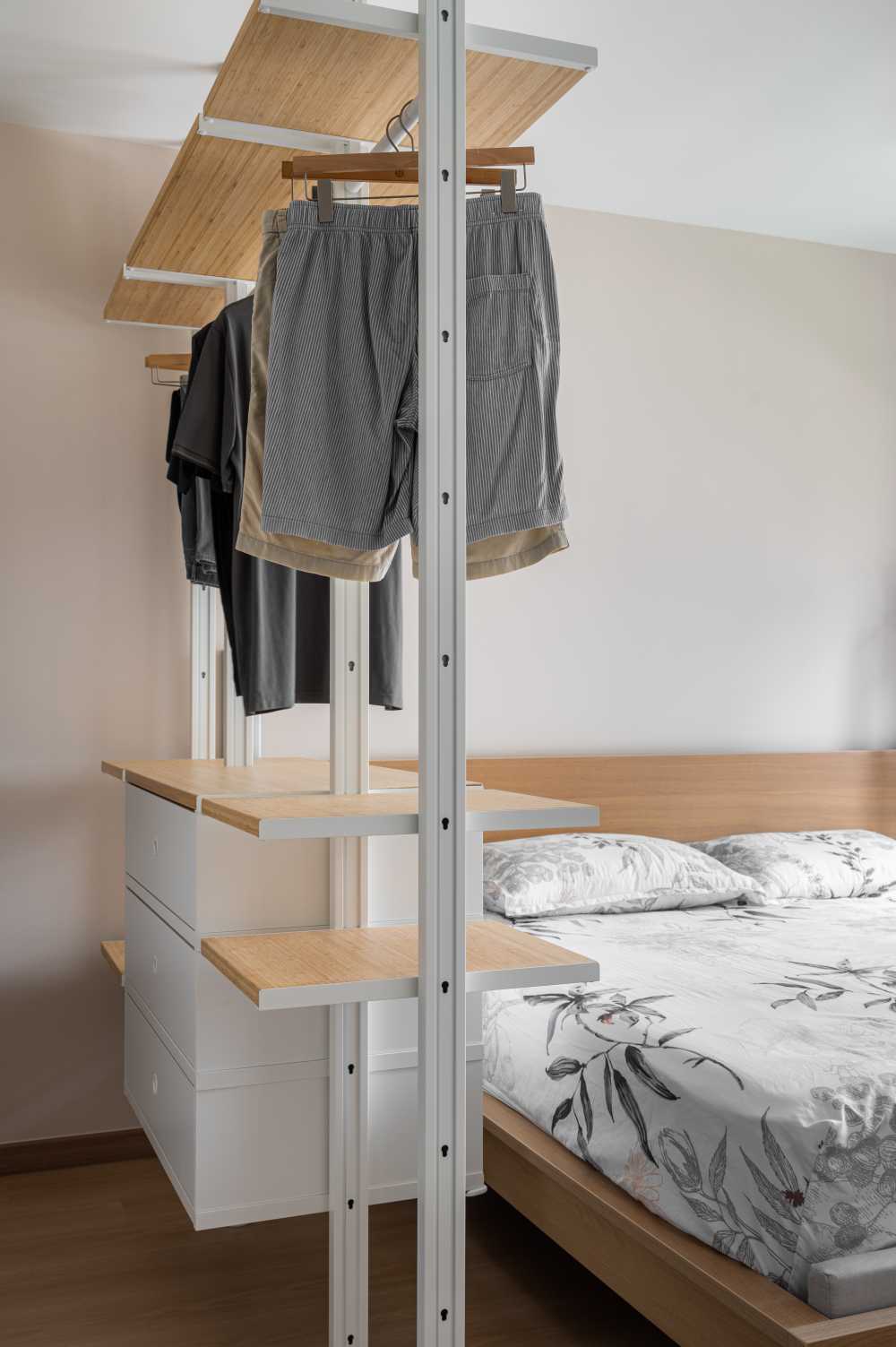 Scandinavian Bedroom with Vinyl Flooring and Wardrobe
