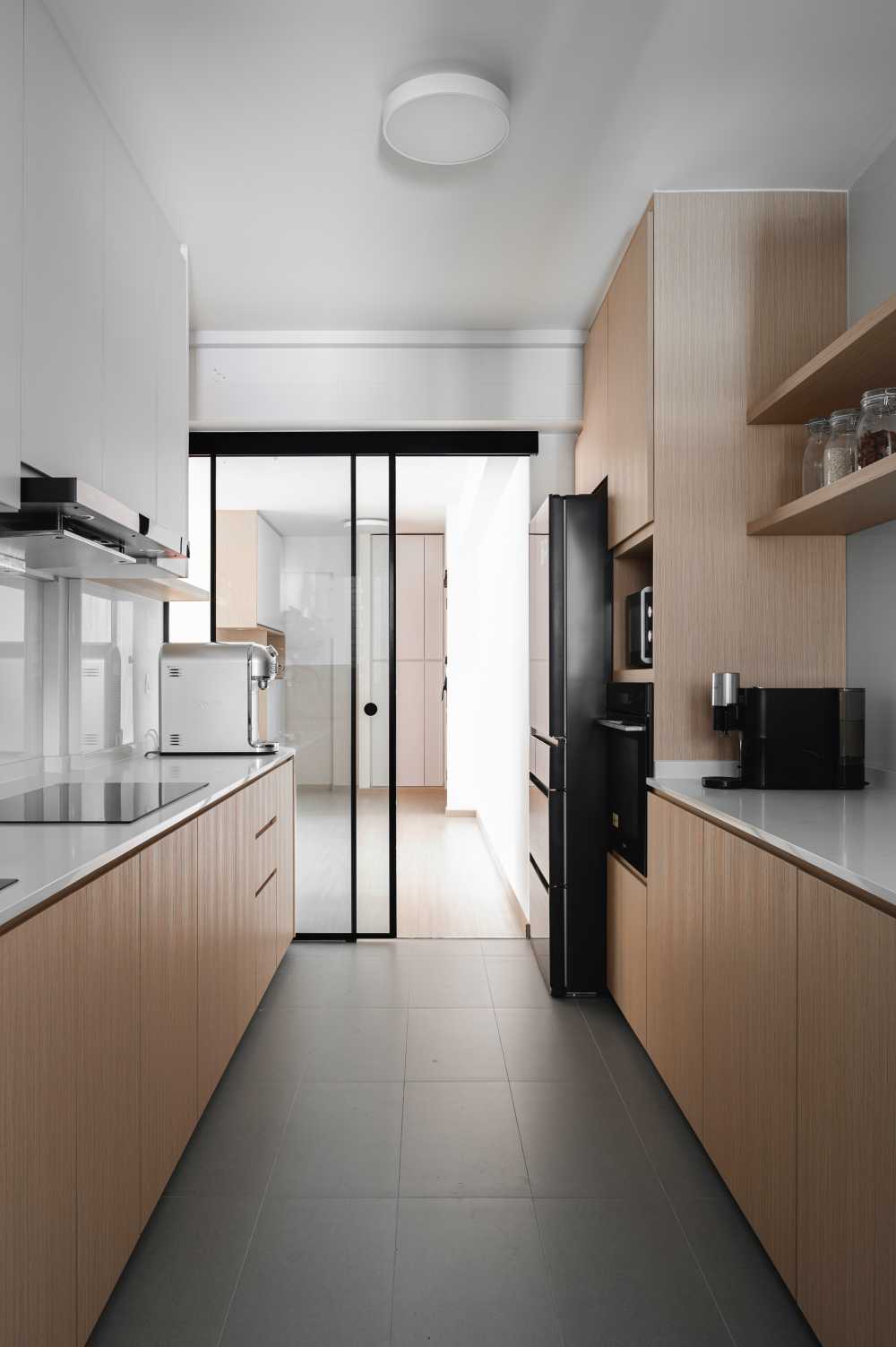Scandinavian Kitchen with Countertop and Homogeneous Tiles