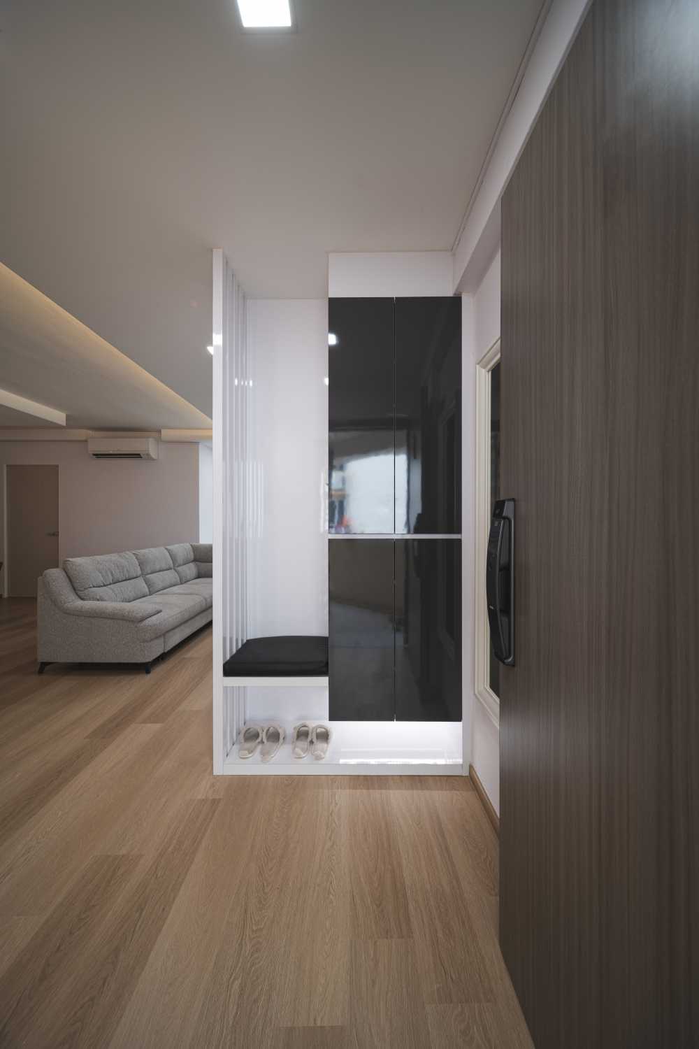 Contemporary Entryway with Mirror and Shoe Rack