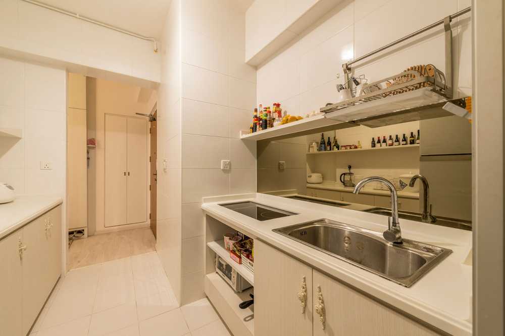 Country Kitchen with Countertop and Homogeneous Tiles