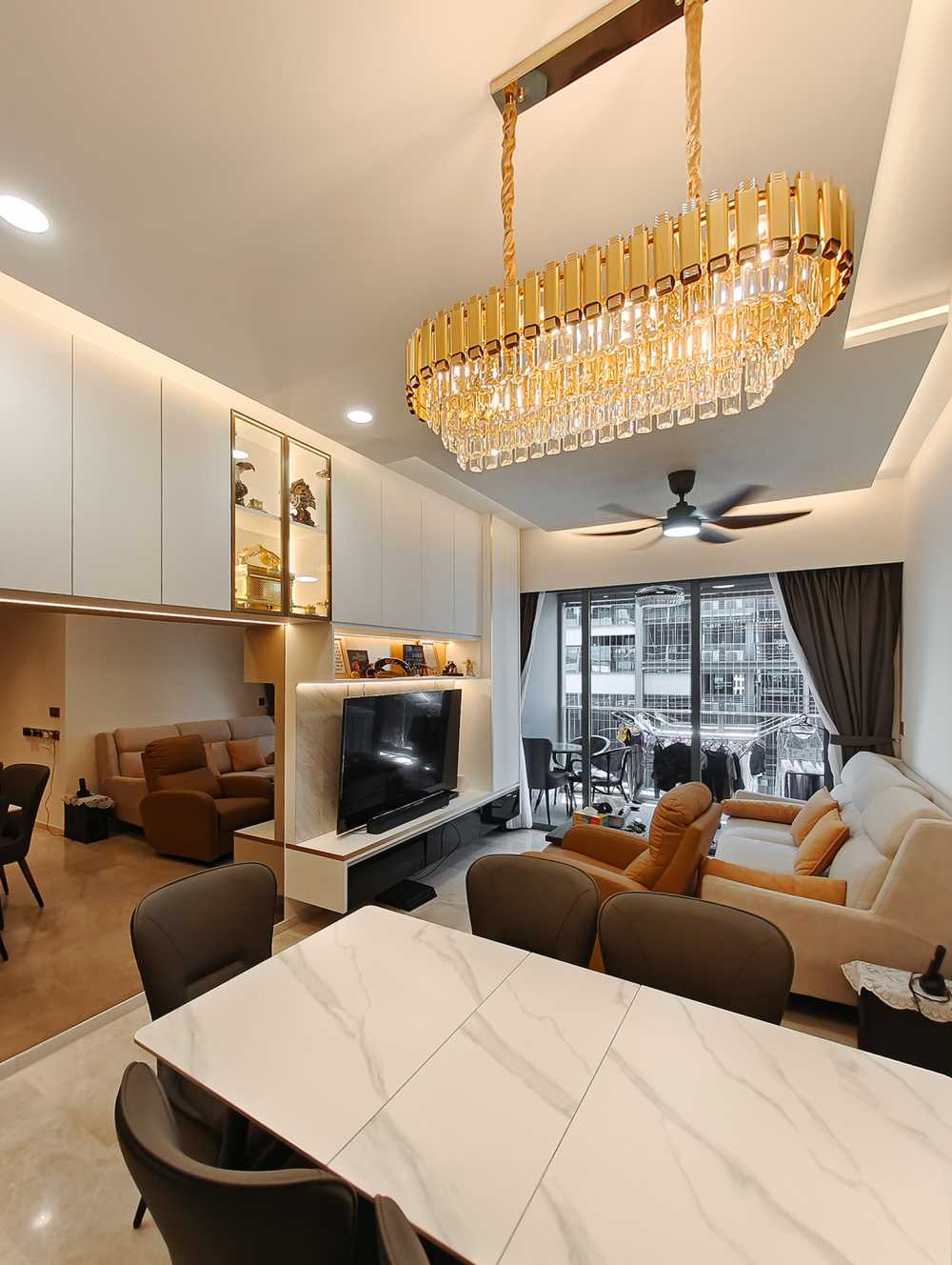 Scandinavian Living Room with TV Console and Mirror