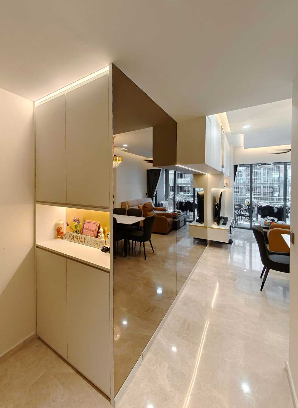 Scandinavian Foyer with Mirror and Storage Cabinets