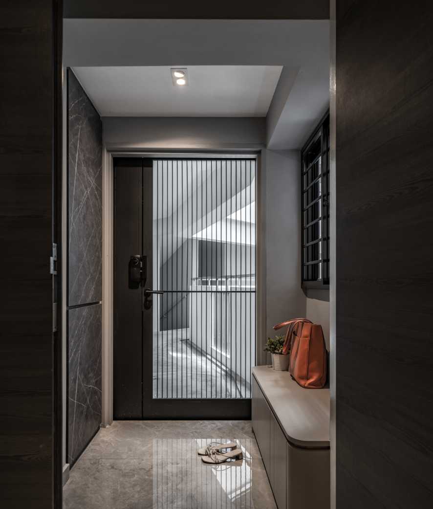 Modern Entryway with Seating Bench and Small Storage