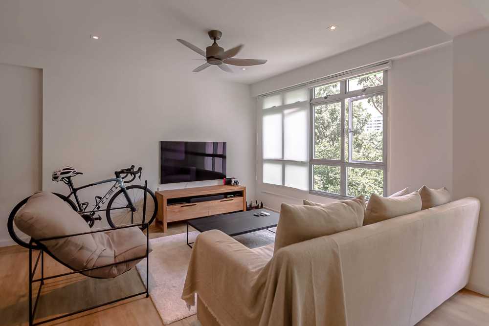 Minimalist Living Room with TV Console and Carpet