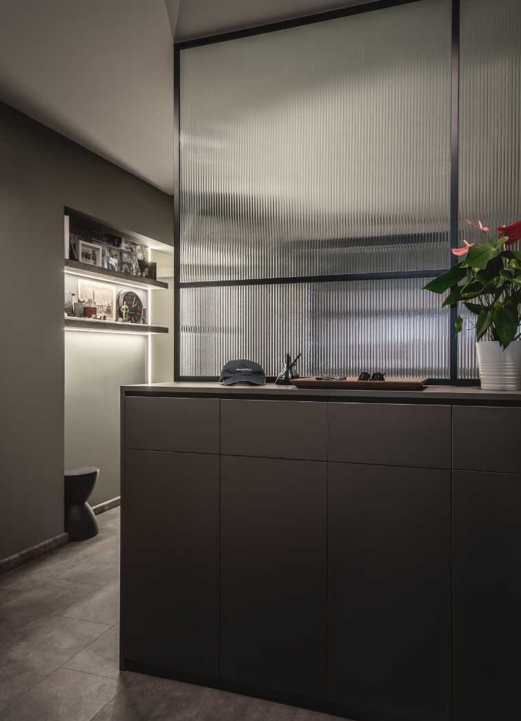 Modern Living Room with Storage Cabinets and Stools