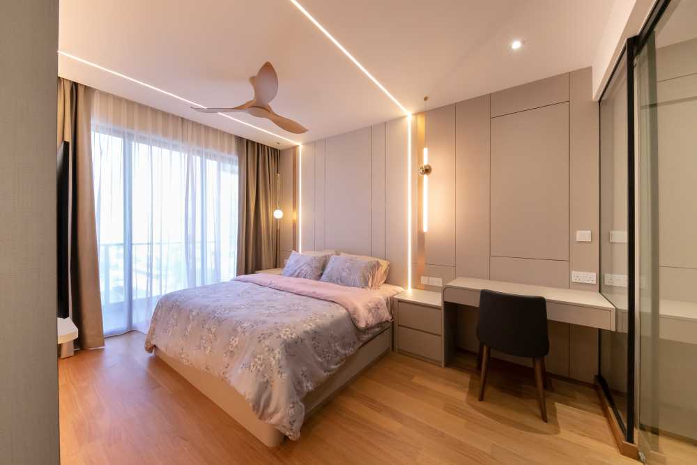 Modern Bedroom with Parquet Floor and Wardrobe