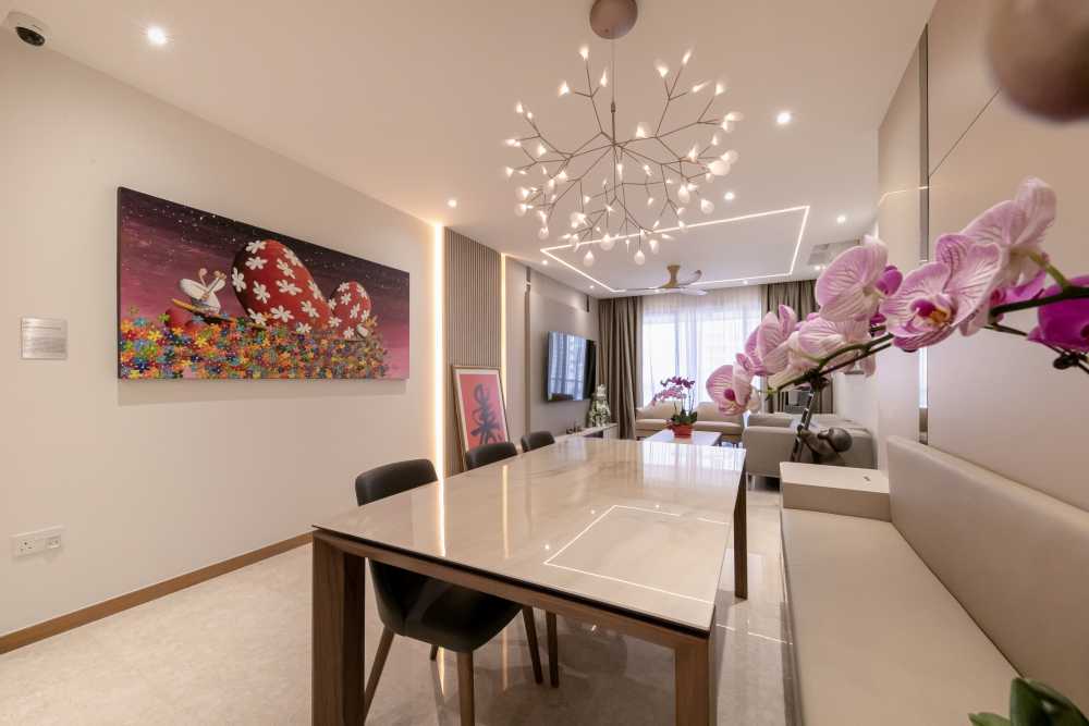 Modern Living Room with TV Console and Ceiling Light