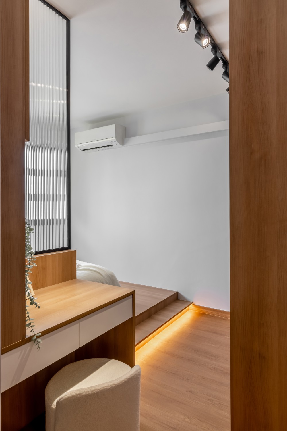 Scandinavian Bedroom with Vinyl Flooring and Wardrobe