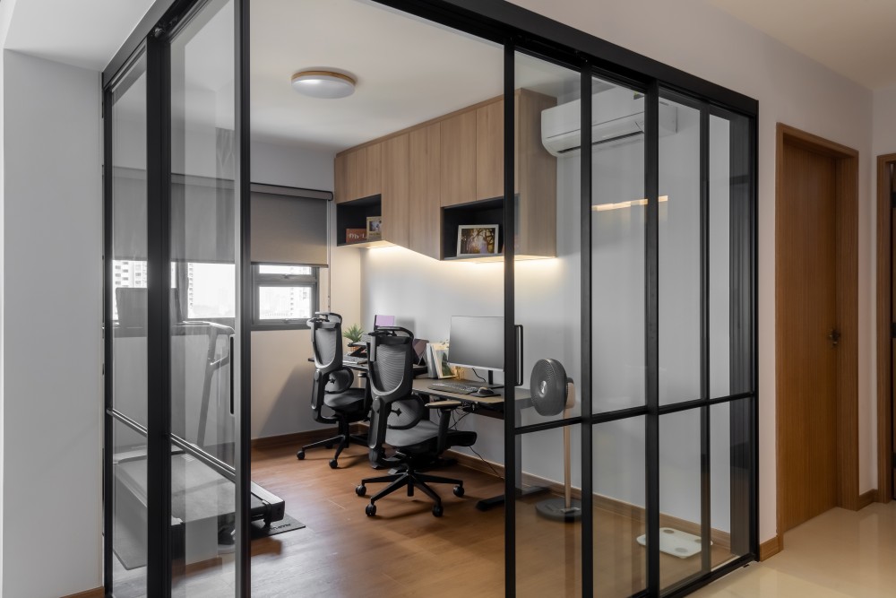 Scandinavian Home Office with Desk Chairs and Storage Cabinets