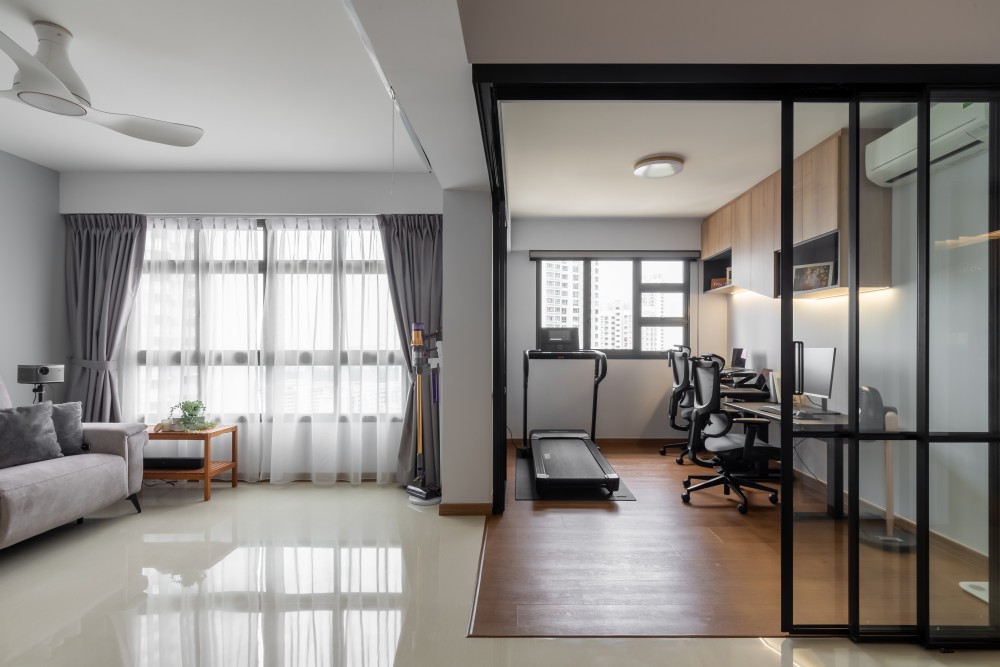 Scandinavian Home Office with Bookshelf and Desk Chairs