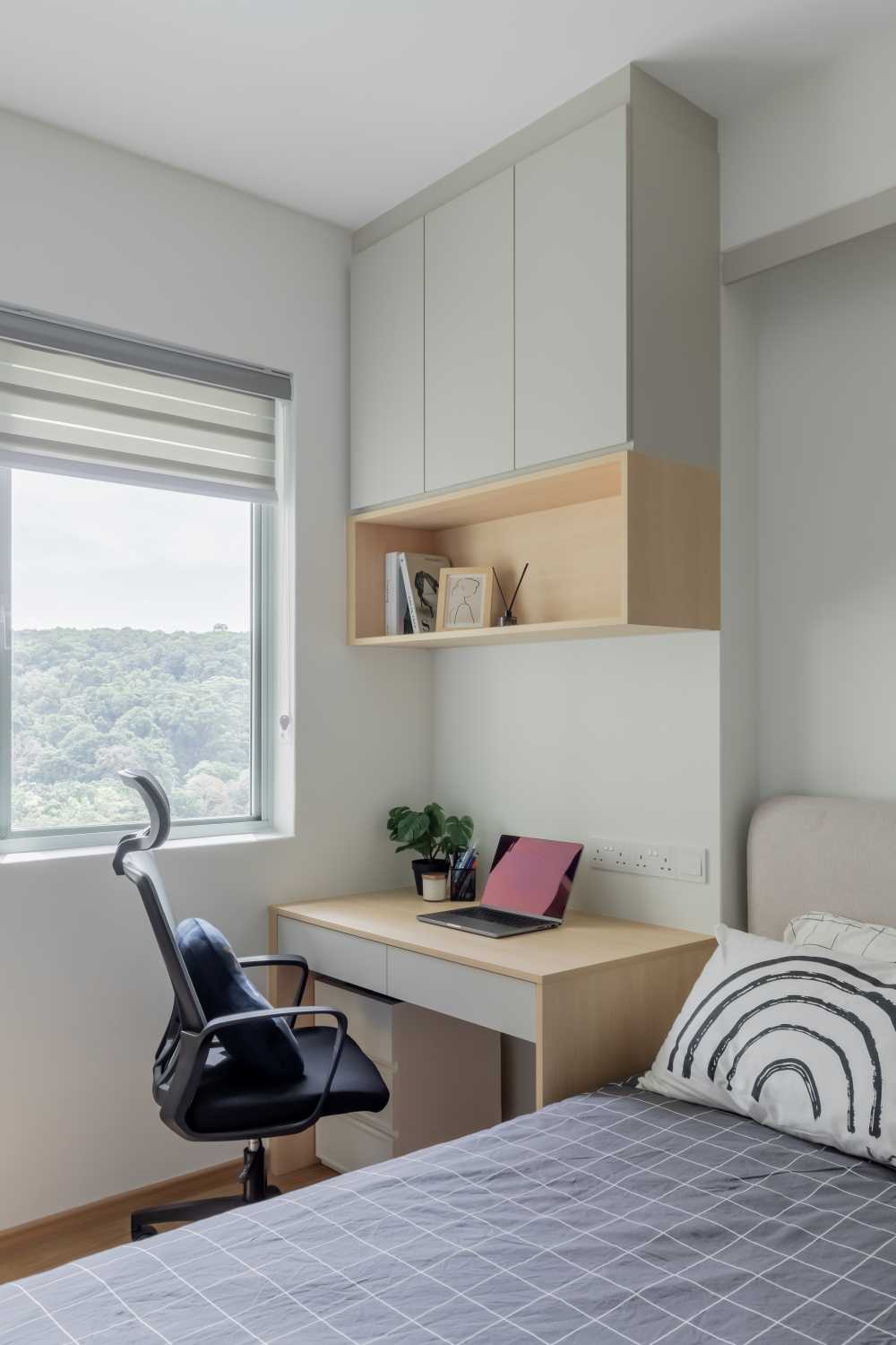 Scandinavian Bedroom with Bedside Table and Desk Chairs