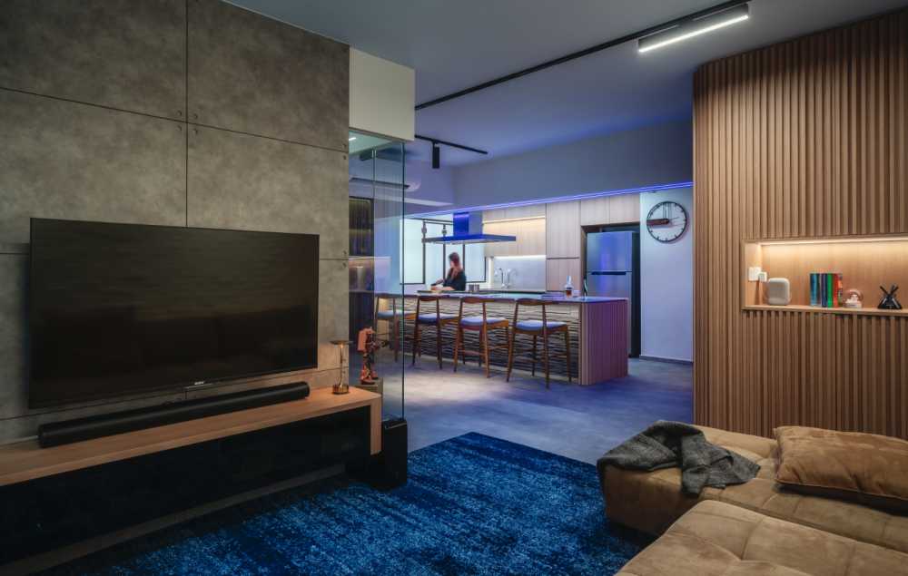 Industrial Living Room with Carpet and Sofa
