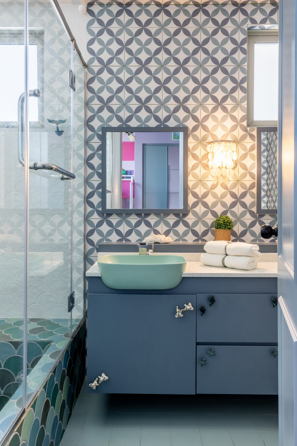 Eclectic Bathroom with Countertop and Homogeneous Tiles